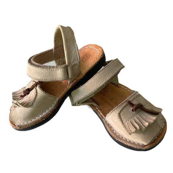 OKAA SPAIN Girls Tan Leather Fringe Sandals Size 23- US 6.5 Girls - Picture 1 of 10